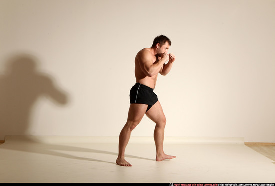 Man Adult Muscular White Kick fight Moving poses Underwear