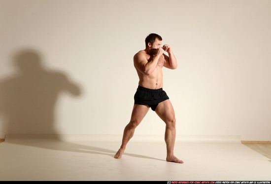 Man Adult Muscular White Kick fight Moving poses Underwear