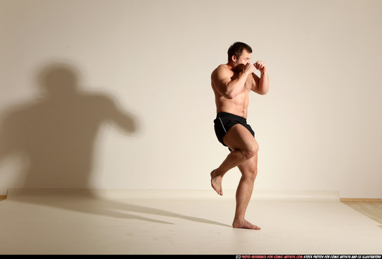 Man Adult Muscular White Kick fight Moving poses Underwear