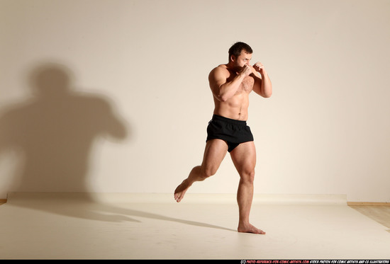 Man Adult Muscular White Kick fight Moving poses Underwear