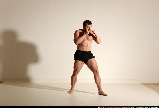 Man Adult Muscular White Kick fight Moving poses Underwear