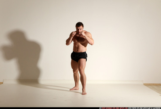 Man Adult Muscular White Kick fight Moving poses Underwear