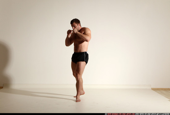 Man Adult Muscular White Kick fight Moving poses Underwear