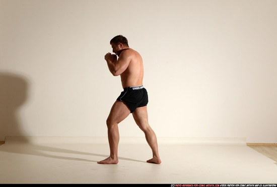 Man Adult Muscular White Kick fight Moving poses Underwear