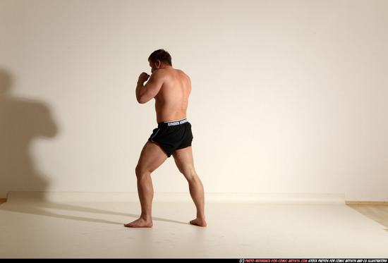 Man Adult Muscular White Kick fight Moving poses Underwear