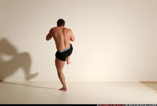 Man Adult Muscular White Kick fight Moving poses Underwear