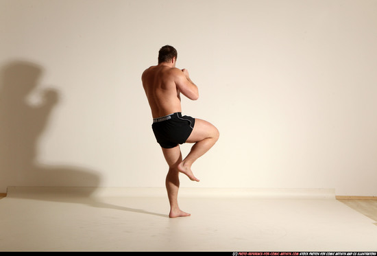 Man Adult Muscular White Kick fight Moving poses Underwear