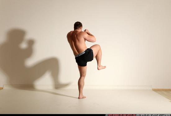 Man Adult Muscular White Kick fight Moving poses Underwear