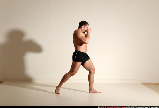 Man Adult Muscular White Kick fight Moving poses Underwear