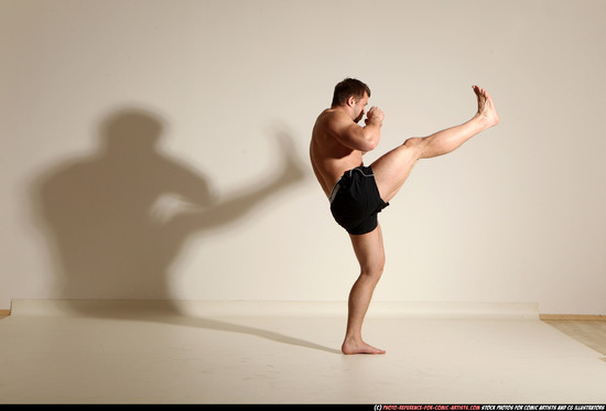 Man Adult Muscular White Kick fight Moving poses Underwear