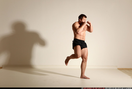 Man Adult Muscular White Kick fight Moving poses Underwear