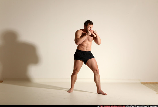 Man Adult Muscular White Kick fight Moving poses Underwear