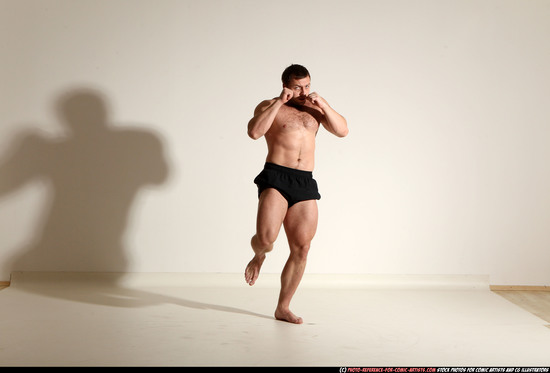 Man Adult Muscular White Kick fight Moving poses Underwear