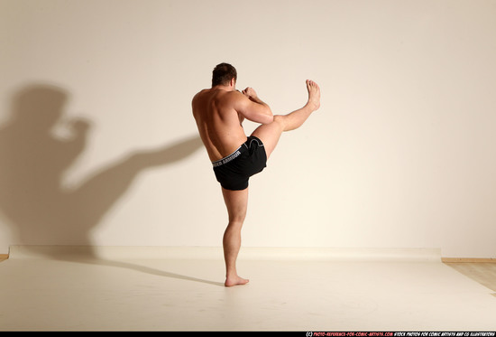 Man Adult Muscular White Kick fight Moving poses Underwear