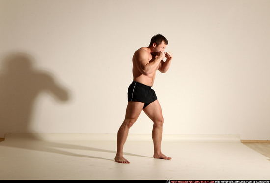 Man Adult Muscular White Kick fight Moving poses Underwear