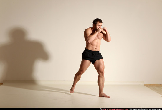 Man Adult Muscular White Kick fight Moving poses Underwear