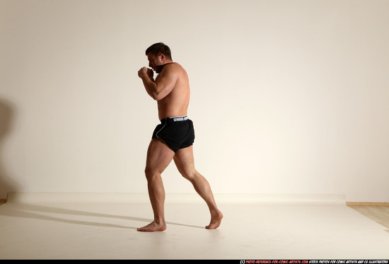 Man Adult Muscular White Kick fight Moving poses Underwear