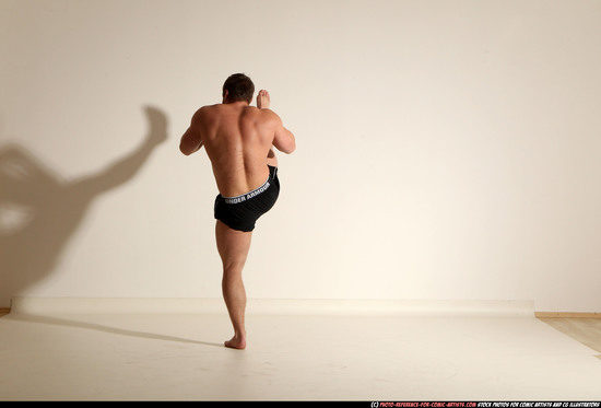 Man Adult Muscular White Kick fight Moving poses Underwear