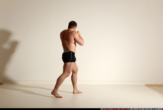 Man Adult Muscular White Kick fight Moving poses Underwear