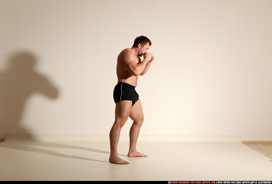 Man Adult Muscular White Kick fight Moving poses Underwear