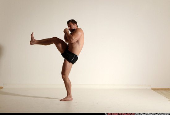 Man Adult Muscular White Kick fight Moving poses Underwear