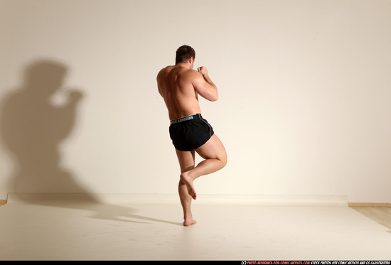 Man Adult Muscular White Kick fight Moving poses Underwear