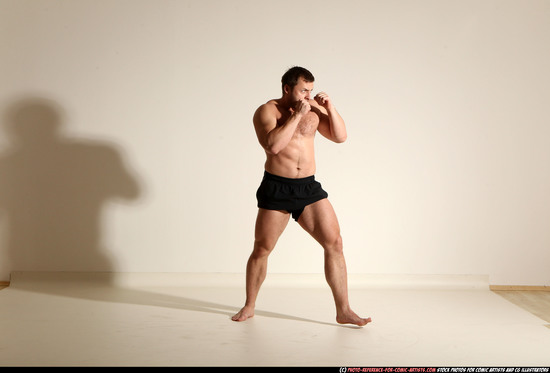 Man Adult Muscular White Kick fight Moving poses Underwear