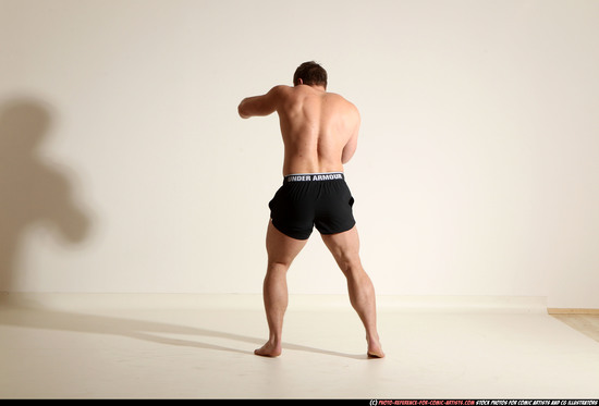 Man Adult Muscular White Fist fight Moving poses Underwear