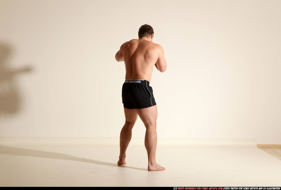 Man Adult Muscular White Fist fight Moving poses Underwear