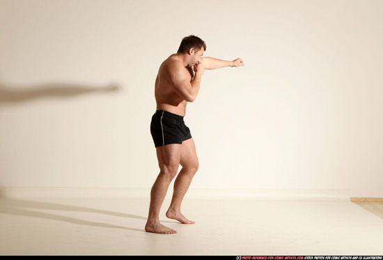 Man Adult Muscular White Fist fight Moving poses Underwear