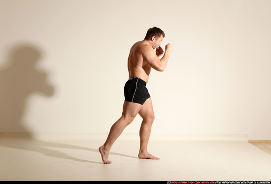 Man Adult Muscular White Fist fight Moving poses Underwear