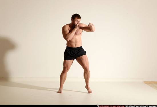 Man Adult Muscular White Fist fight Moving poses Underwear