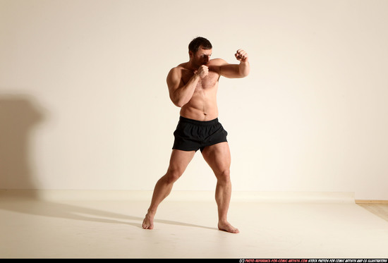 Man Adult Muscular White Fist fight Moving poses Underwear