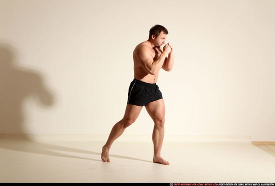 Man Adult Muscular White Fist fight Moving poses Underwear