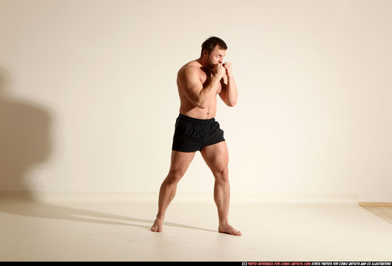 Man Adult Muscular White Fist fight Moving poses Underwear