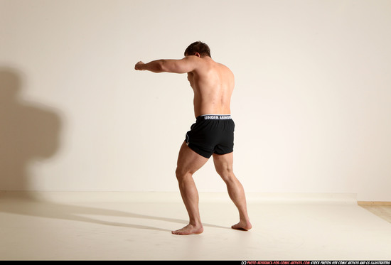 Man Adult Muscular White Fist fight Moving poses Underwear