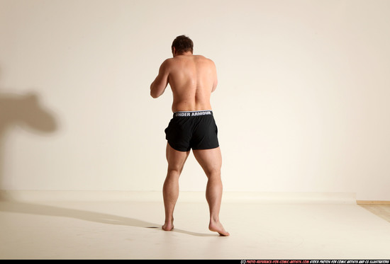 Man Adult Muscular White Fist fight Moving poses Underwear