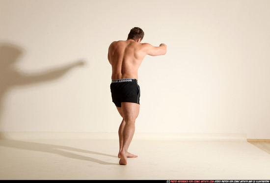 Man Adult Muscular White Fist fight Moving poses Underwear