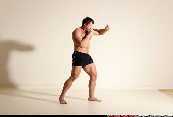 Man Adult Muscular White Fist fight Moving poses Underwear