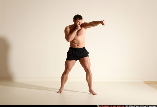 Man Adult Muscular White Fist fight Moving poses Underwear