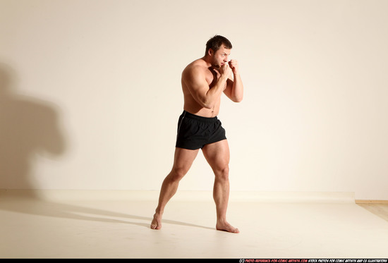 Man Adult Muscular White Fist fight Moving poses Underwear