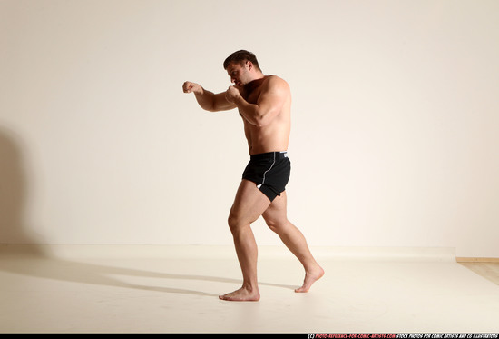 Man Adult Muscular White Fist fight Moving poses Underwear