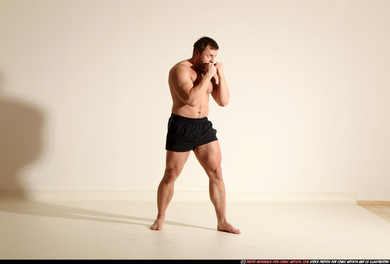 Man Adult Muscular White Fist fight Moving poses Underwear