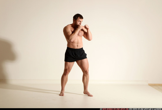 Man Adult Muscular White Fist fight Moving poses Underwear