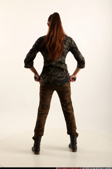 Woman Young Athletic White Fighting with gun Standing poses Army