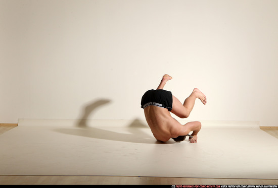 Man Adult Muscular White Fighting with gun Moving poses Underwear