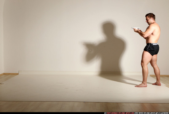 Man Adult Muscular White Fighting with gun Moving poses Underwear