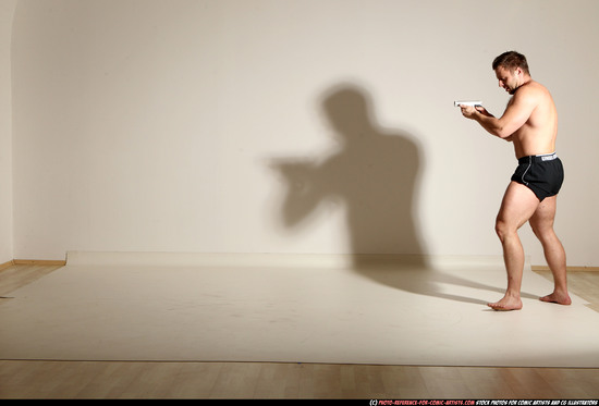 Man Adult Muscular White Fighting with gun Moving poses Underwear