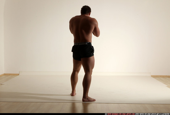 Man Adult Muscular White Fighting with gun Moving poses Underwear