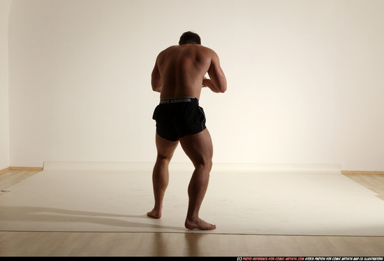 Man Adult Muscular White Fighting with gun Moving poses Underwear